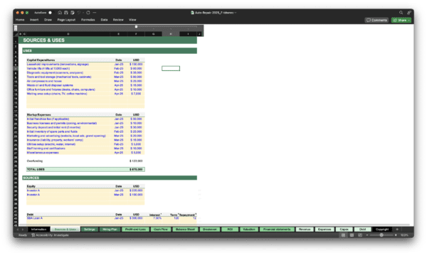 Auto Repair Financial Model Template | Excel Spreadsheet - Image 2